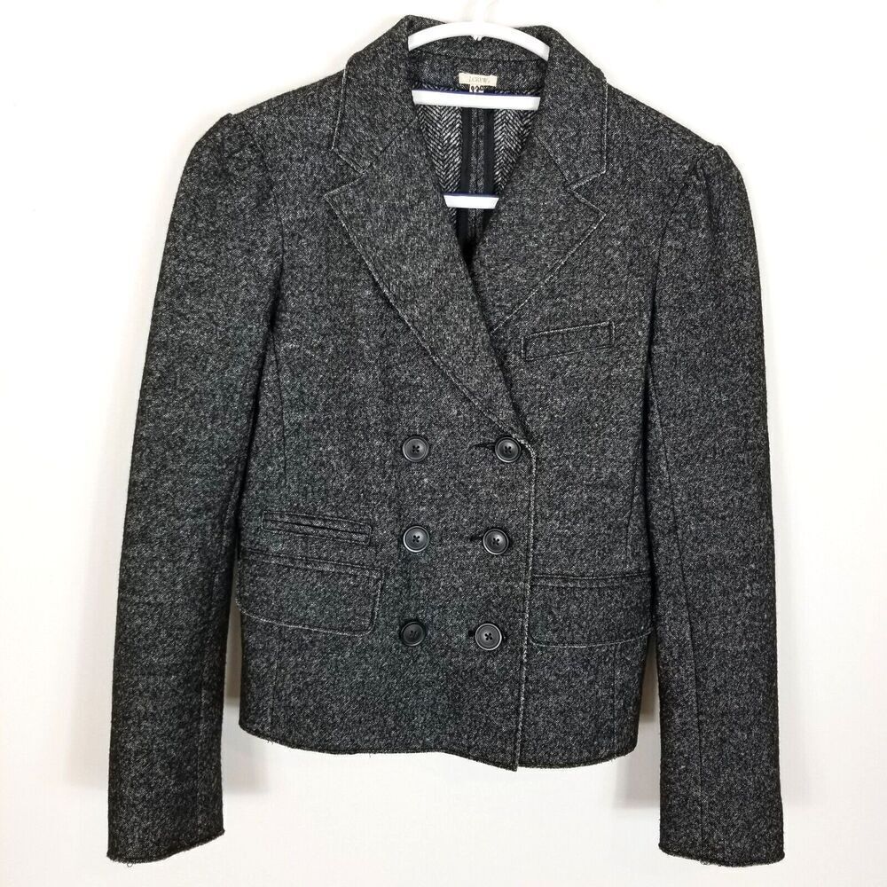 J.Crew Women Marled Thandie Gray Blazer Size 0 Gray Double Breasted Jacket